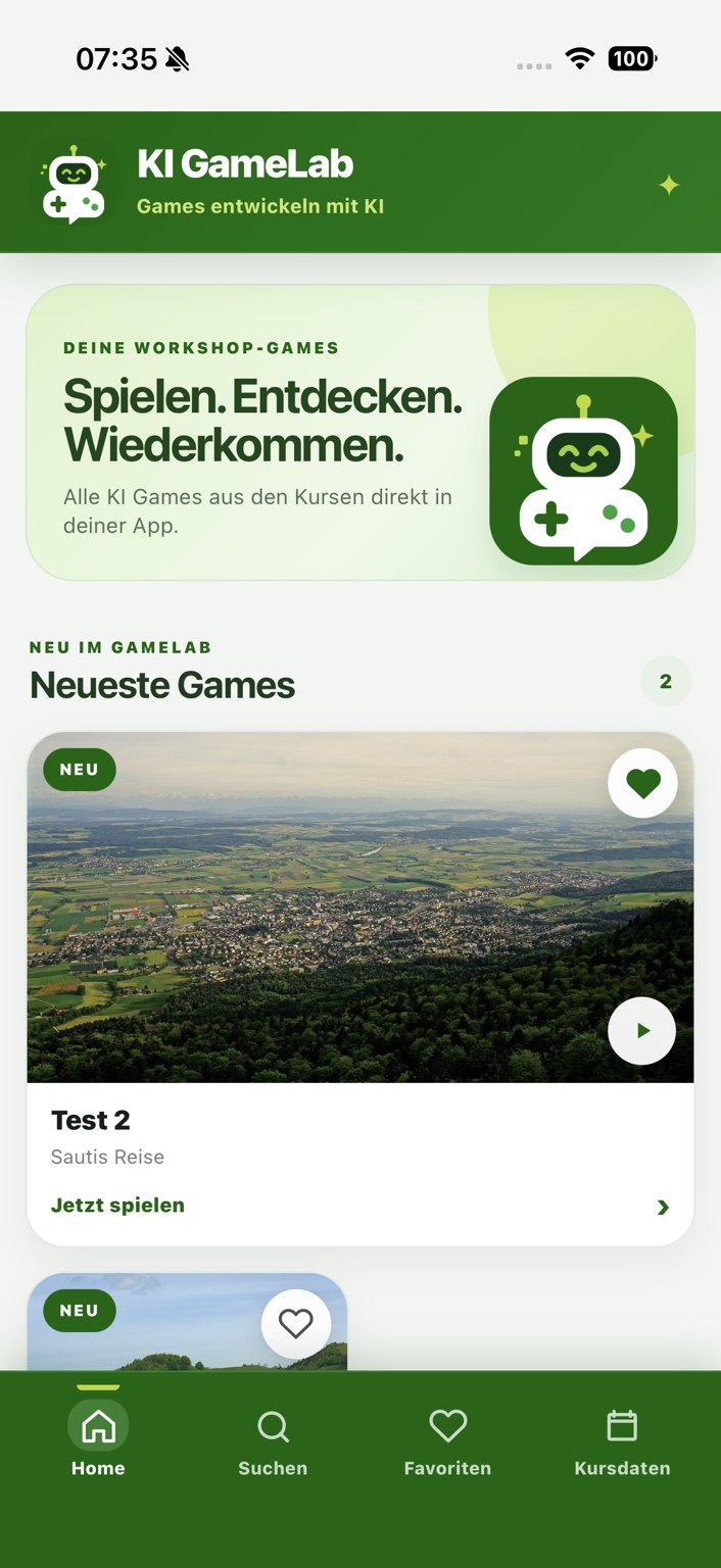 Startseite des KI GameLab